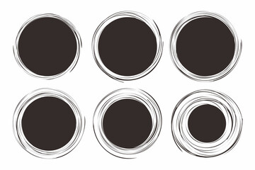 Set of Abstract Grunge Blank Circle Shape Illustration Design, Black Circle Paint Brush Template Vector