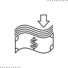 Banknotes, money request vector icon in outline
