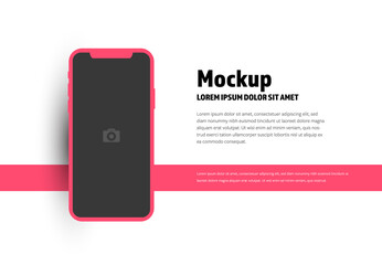 Mockup layout with pink smartphone shape, device template with side infographic