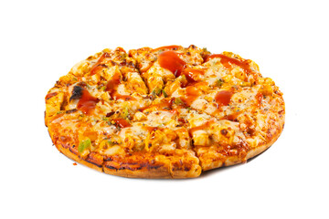Indian Style of Italian Dish Paneer Pizza Topped with Cottage Cheese on Isolated White Background