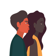 black woman and man cartoon in side view vector design