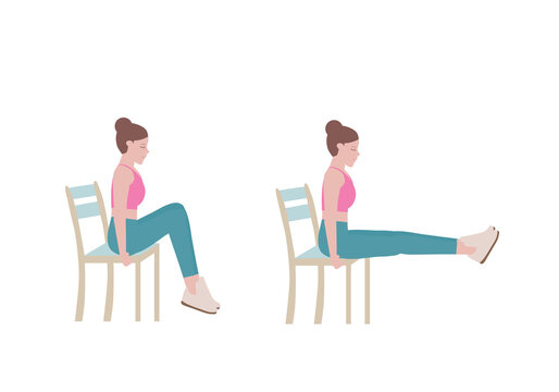 Exercises That Can Be Done At-home Using A Sturdy Chair.
Pull Your Knees In To One Side Of Your Chest. Push Them Out Again And Pull Them In To The Other Side. With Crunch Kicks Posture. Cartoon Style.