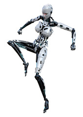 3D Rendering Female Robot on White