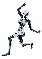 3D Rendering Female Robot on White