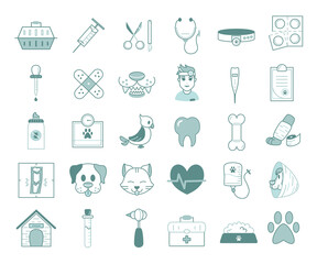 Isolated set group dog pet things veterinary pets articles icon - Vector