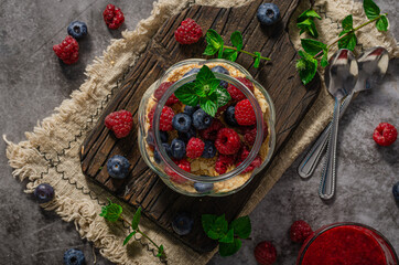 Fresh panna cotta with forest fruits