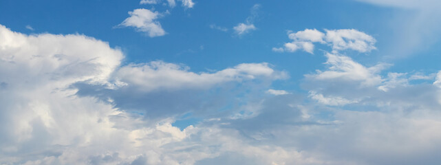Panorama of blue sky with white clouds on a sunny day