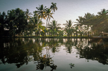 Fototapeta na wymiar palm trees on the lake