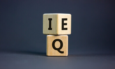Wooden cubes with the expression 'IQ' 'Intelligence Quotient' to 'EQ' 'Emotional Quotient'....
