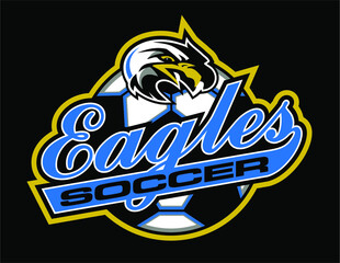 eagles soccer team design with ball and mascot for school, college or league
