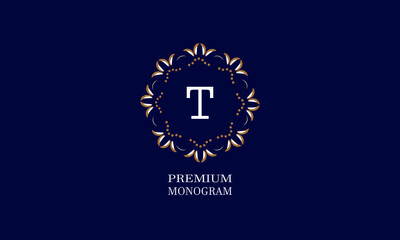 Decorative monogram design with the letter of the alphabet T. Elegant logo of the logo of the restaurant, hotel, business. Can be used for invitations, booklets, postcards.
