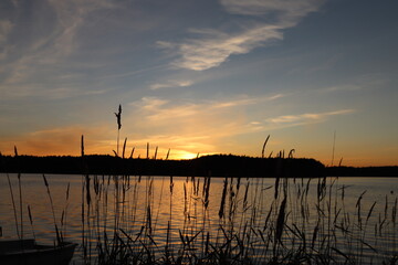 Fototapeta na wymiar Beautiful sunset on the lake in Poland.