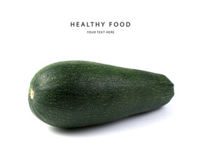 Green zucchini on a white background with space to copy. Trading platform. The concept of proper nutrition.