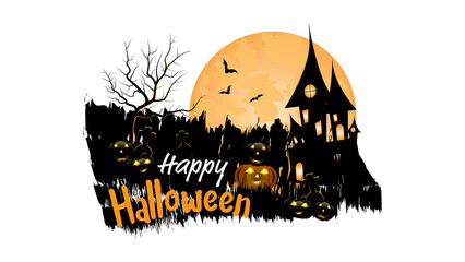 Halloween party banner, Fullmoon, Haunted House, Pumpkins in the graveyard.