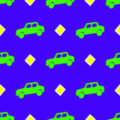 childrens pattern of green car and road sign
