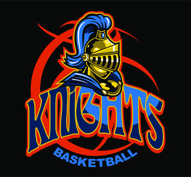 knights basketball team design with mascot inside ball for school, college or league