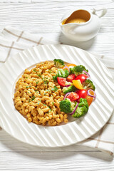 vegan mac and cheese with veggies salad
