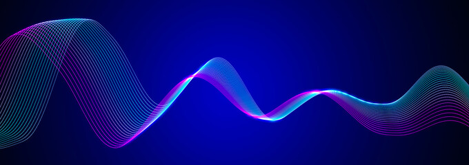 Colored sound wave. Equalizer for music. Futuristic dots background. 3D rendering. widescreen