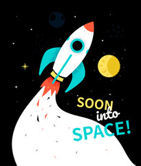 Fototapeta premium Soon into space - colorful flat design style illustration