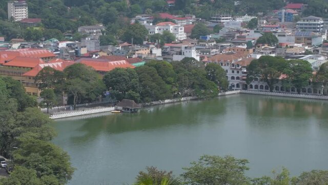 Panoramic Kandy City View From Kandy Viewpoint. Kandy Is A Large City In Central Sri Lanka Which Is Surrounded By Mountains, Tea Plantations And Biodiverse Rainforest