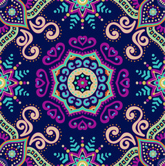 Fototapeta premium Mandala vintage multi color pattern in Indian, Turkish style. Endless pattern can be used for ceramic tile, wallpaper, linoleum, textile, web page background. Vector