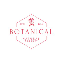 Vector botanical logo design template in trendy line art minimal style with geometric frame. Emblem or frame symbols for cosmetics, wedding, skincare and natural products.