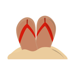 summer vacation travel, flip flops on beach sand flat icon style