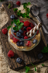 Fresh panna cotta with forest fruits