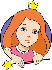 cute little redhead princess with small crown holding magic wand