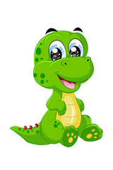 A little cute and small green yellow dinosaur, design animal cartoon vector illustration
