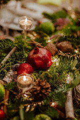 Christmas wooden table setting in rustic style