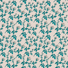 Seamless botanical floral beige green pattern with roses