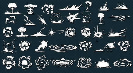 Cartoon explosion boom flame or smoke clouds. Cartoon steam clouds, puff, mist, fog, water vapour or dust explosion. Isolated vector illustration icons set © ZinetroN