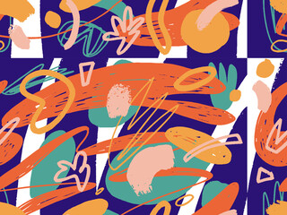 Geometric Vector pattern with black and white. Form a triangle, a line, a circle. Hipster fashion Memphis style. Retro Memphis 80s or 90s style fashion abstract background seamless pattern.