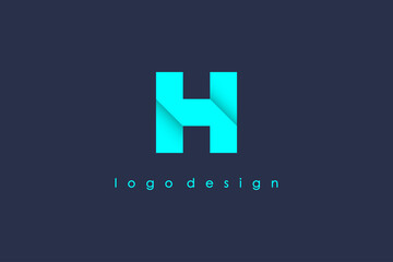 Obraz premium Initial Letter H logo. Blue Geometric Shape Origami Style with Shadow isolated on Blue Background. Usable for Business and Branding Logos. Flat Vector Logo Design Template Element.