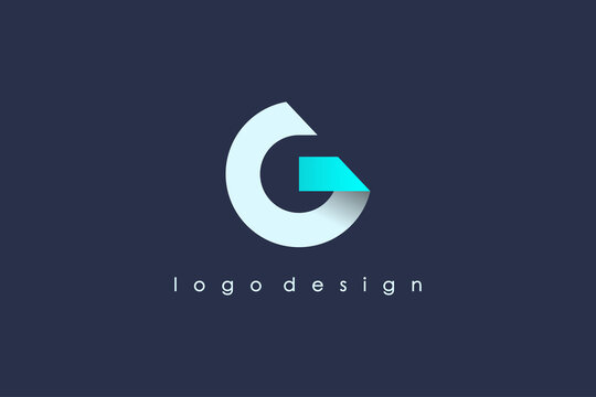 Initial Letter G Logo. White and Blue Circle Shape Origami Style isolated on Blue Background. Usable for Business and Branding Logos. Flat Vector Logo Design Template Element.