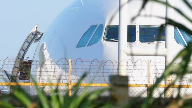 Airliner,s front view close-up