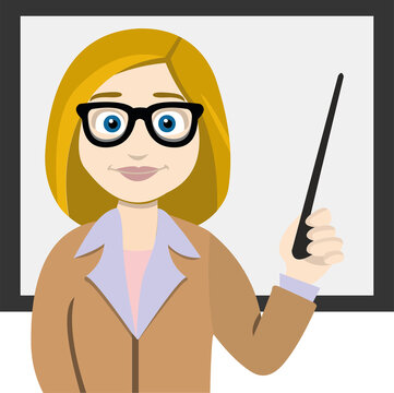 recommend clip art: Vector illustration of a teacher pointing at the blackboard