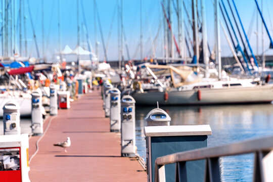 Yacht club and marine deck long view. Boat, yacht,ship & marina.