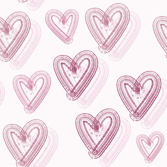 Vector seamless geometric pattern. Pink hearts on a gentle pink background. Design for printing on textiles, paper, packaging, wallpaper.