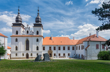 Fototapeta na wymiar Church in Czech city Trebic. This church is situated in south Moravia.