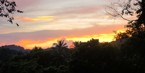 Evening sunset on the island of Palawan. Pacific Ocean. Philippines.