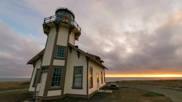  Time lapse of overcast sky over Cabrillo Lighthouse in Mendocino, California