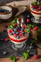Fresh panna cotta with forest fruits