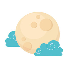 full moon night clouds sky cartoon isolated icon style