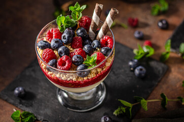 Fresh panna cotta with forest fruits