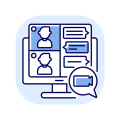 Screen sharing blue RGB color icon. Video call. Online conference. Virtual meeting with work colleague. Remote work chat. Internet connection for people to message. Isolated vector illustration