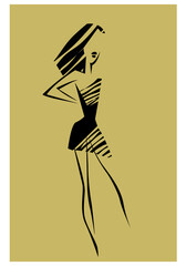 fashionable girl on the catwalk. stylized drawing of a beautiful girl. Vector drawing for  illustrations.