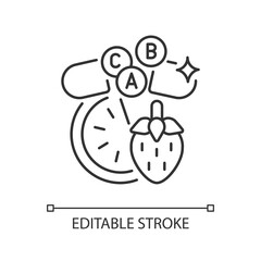 Vitamins and minerals linear icon. Pharmaceutical supplement for dietary. Healthy eating. Thin line customizable illustration. Contour symbol. Vector isolated outline drawing. Editable stroke