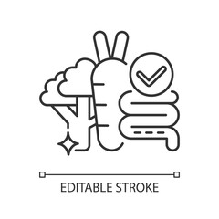 Fibre linear icon. Food group for healthy eating. Vegetables for digestion. Vitamin in roots. Thin line customizable illustration. Contour symbol. Vector isolated outline drawing. Editable stroke